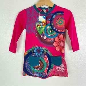New DESIGUAL Organic Cotton Long Sleeve Floral Tunic Dress 18 month